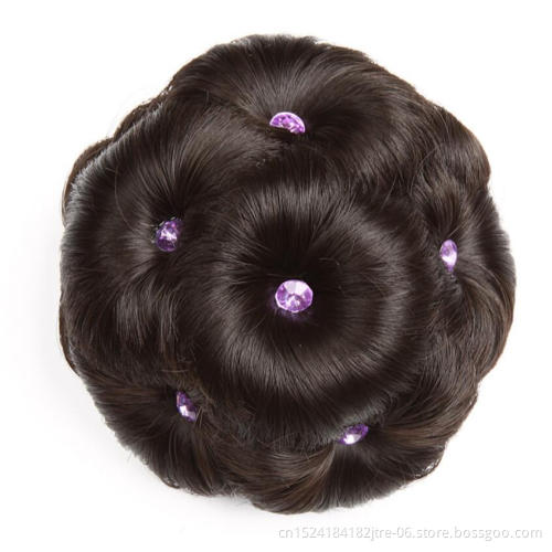 bridal wed braid hair bun piece, wig with bun for short hair, artificial nine flower hair bun pad